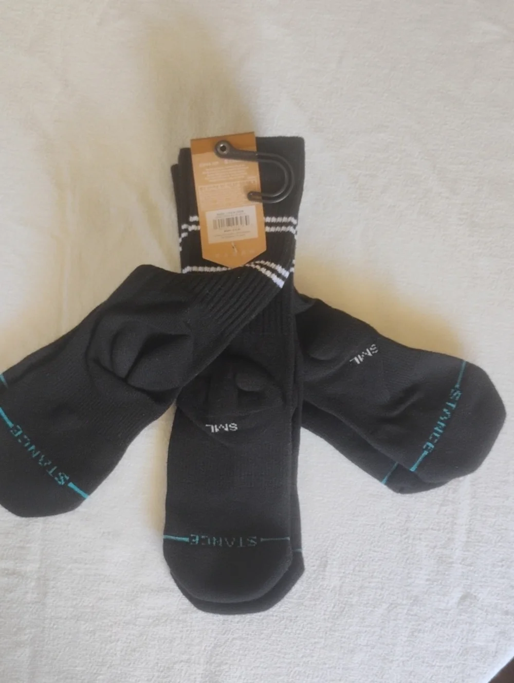 3 Pack Stance Black Casual Crew Socks with White Stripe Detail BNWT MSRP $16.99